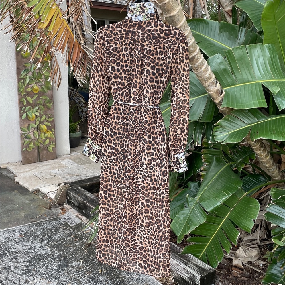 WHBM semi sheer, leopard and floral print button down dress - Picture 3 of 7